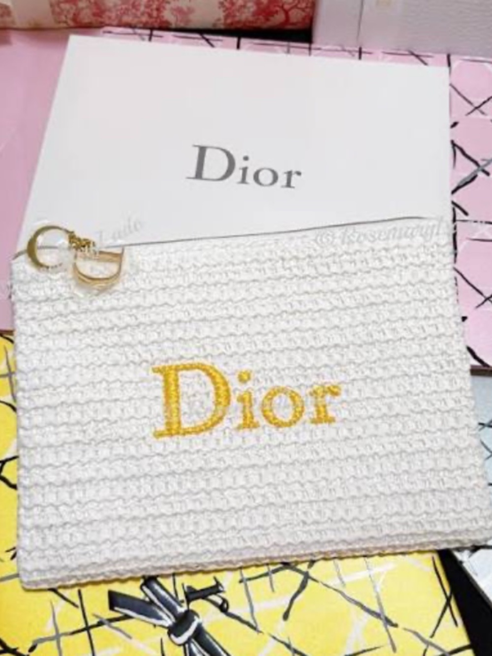 NEW Dior White Raffia Pouch